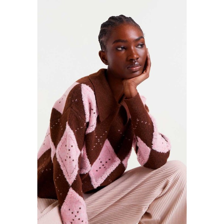 Compania Fantastica sweater Pink and brown diamond-stitch jacquard - 54C/10152