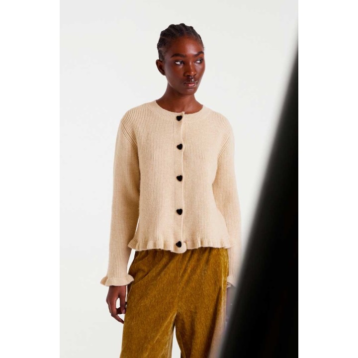 Compania Fantastica cardigan Beige knit with heart detail - 54C/10156