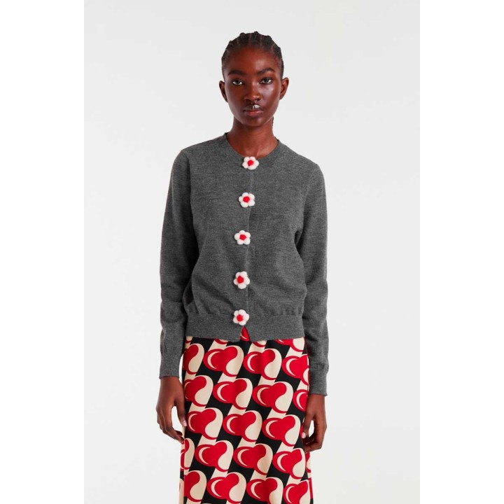 Compania Fantastica cardigan Fine knit with grey floral detail - 54C/10366