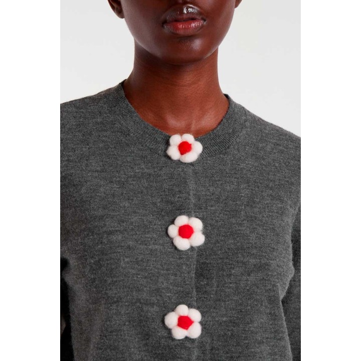 Compania Fantastica cardigan Fine knit with grey floral detail - 54C/10366