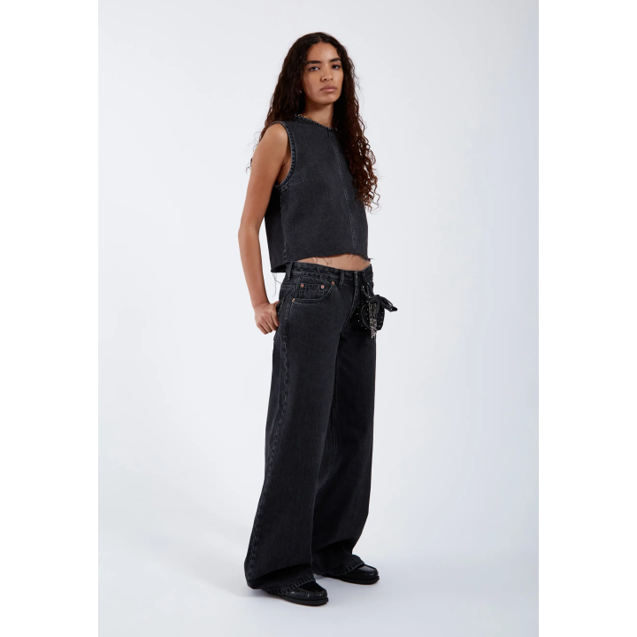 DR DENIM Pants W Rhue Low Wide Retro Black - 2510101 A58 254