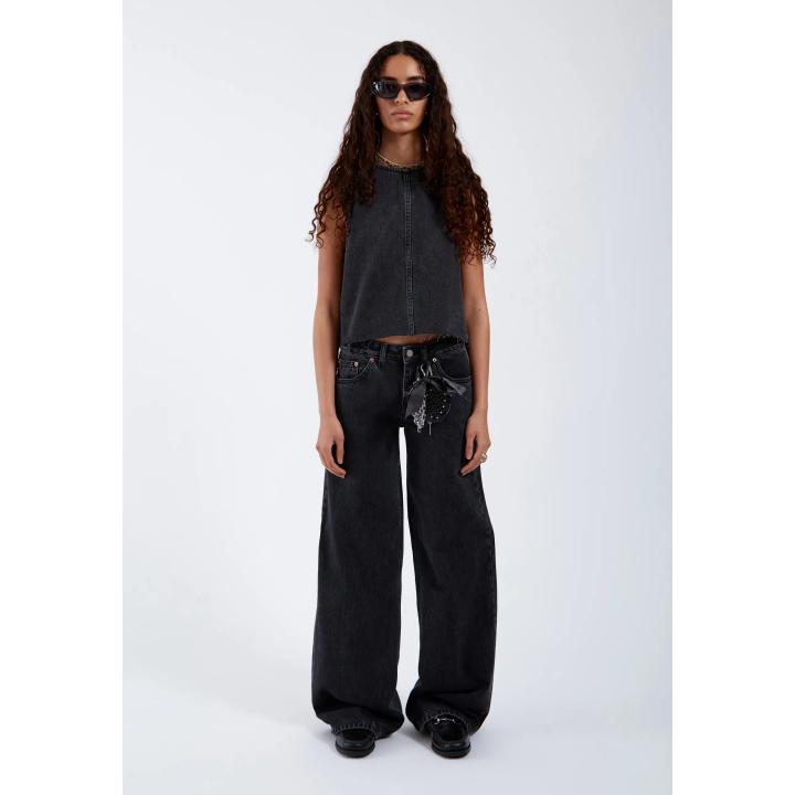 DR DENIM Pants W Rhue Low Wide Retro Black - 2510101 A58 254