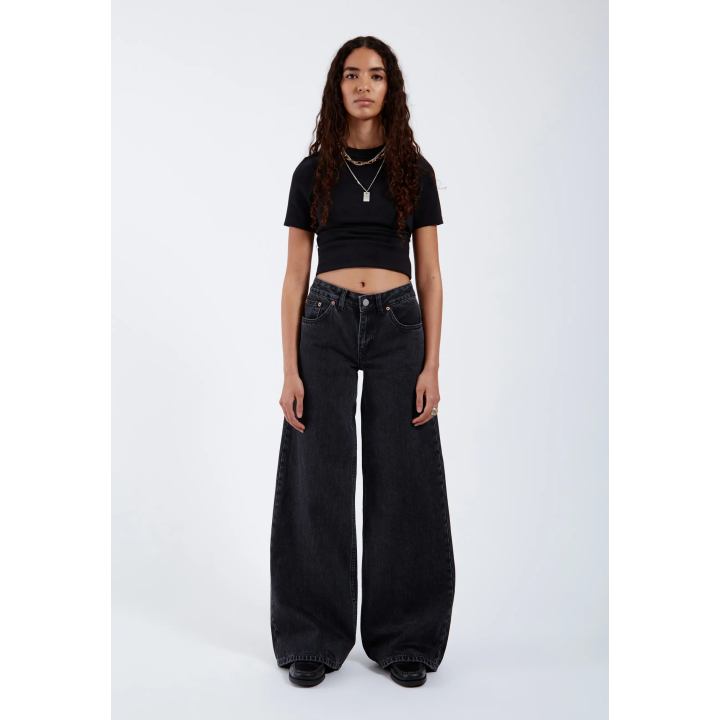 DR DENIM Pants W Rhue Low Wide Retro Black - 2510101 A58 254