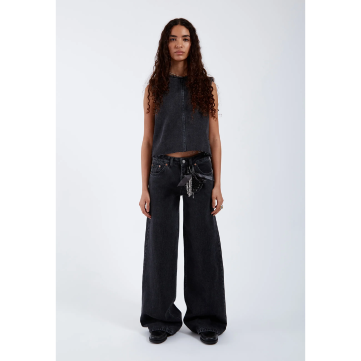 DR DENIM Pants W Rhue Low Wide Retro Black - 2510101 A58 254