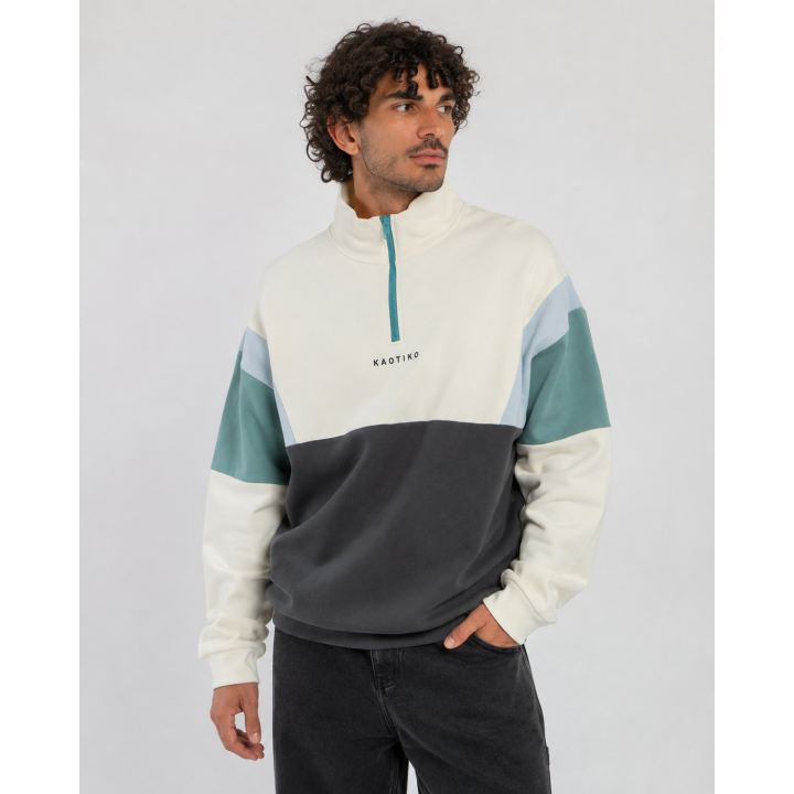KAOTIKO CREW ARTHUR SWEATSHIRT IVORY/BLACK/NIAGARA - AT087-01-G002