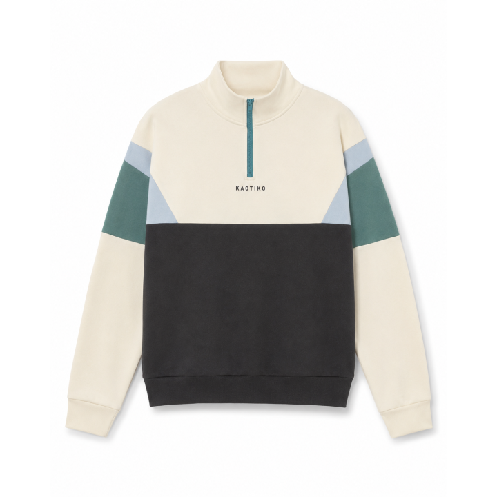 KAOTIKO CREW ARTHUR SWEATSHIRT IVORY/BLACK/NIAGARA - AT087-01-G002