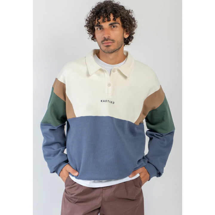 KAOTIKO CREW POLO HARRY IVORY/BROWN/GREEN/BLUE - AT038-01-G002