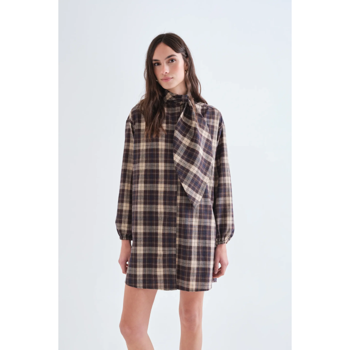 Compania Fantastica Brown Plaid Short Dress - 63C/11035