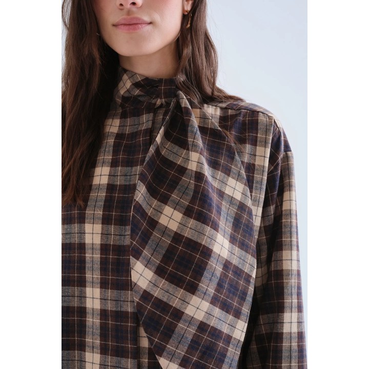 Compania Fantastica Brown Plaid Short Dress - 63C/11035