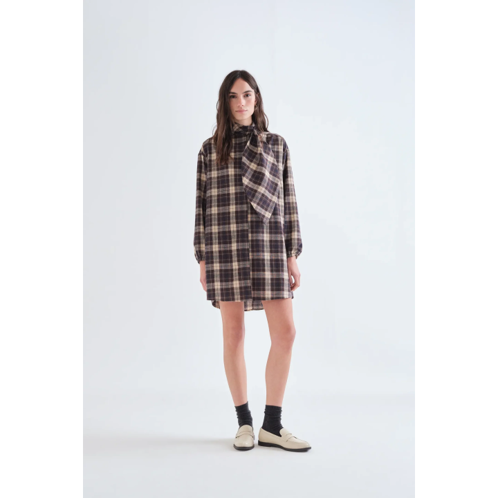 Compania Fantastica Brown Plaid Short Dress - 63C/11035